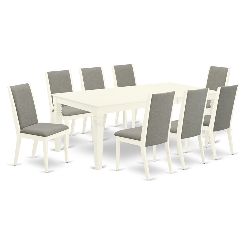 Pemberly Row Logan 9-Piece Wood Dining Table Set in Linen White & Shitake