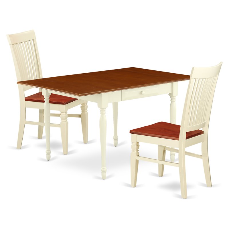 Pemberly Row Monza 3-Piece Dinette Set in Buttermilk & Cherry Finish