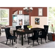 Pemberly Row 7-Piece Dining Table Set with Butterfly Leaf in Black Rubberwood