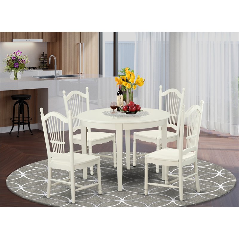 Pemberly Row 5-Piece Round Wooden Dining Set in Linen White Finish