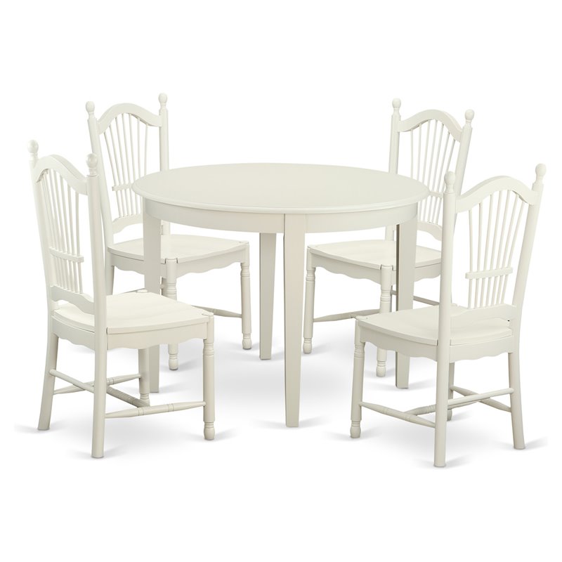 Pemberly Row 5-Piece Round Wooden Dining Set in Linen White Finish
