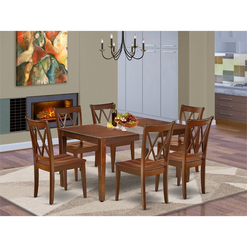 Pemberly Row 7-Piece Dining Set with X-Back Chairs in Mahogany Finish