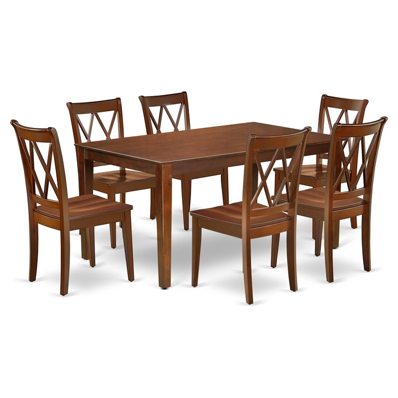Pemberly Row 7-Piece Dining Set with X-Back Chairs in Mahogany Finish