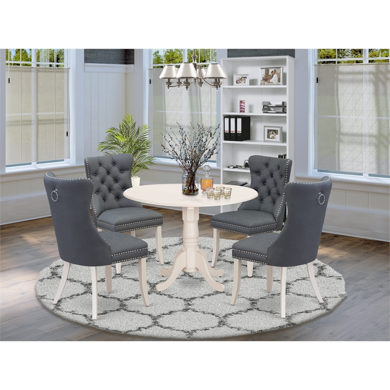 Pemberly Row 5-Piece Dining Set in Linen White and Platinum Gray