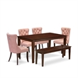 Pemberly Row 6-Piece Dining Room Set in Mahogany and Beige Red