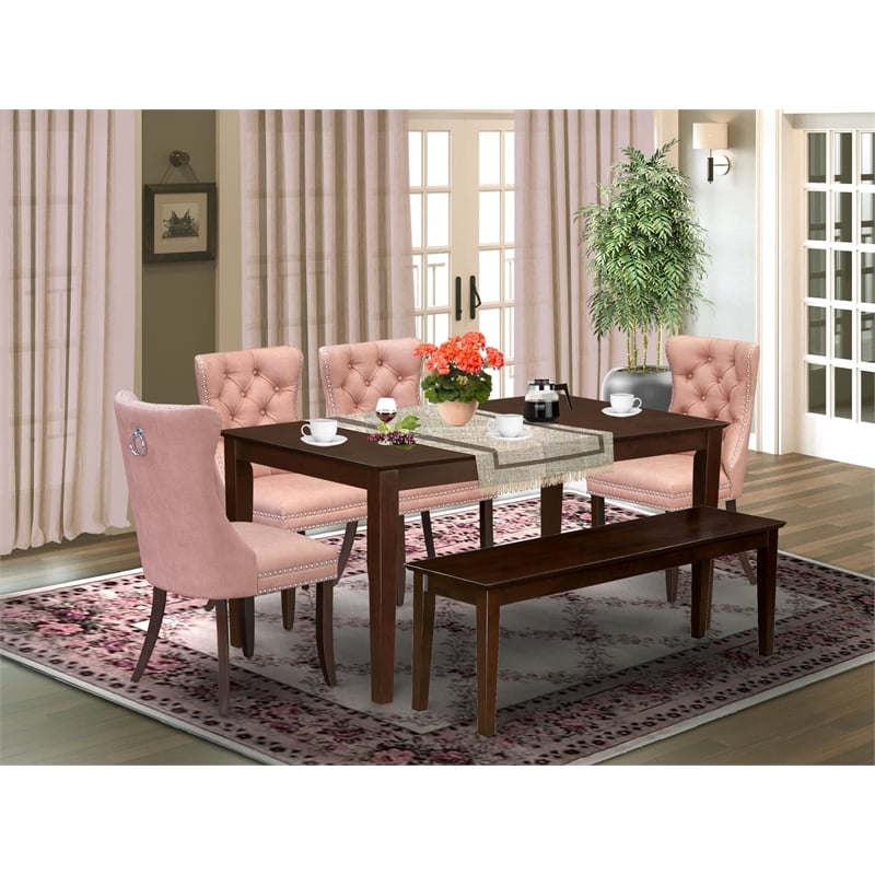 Pemberly Row 6-Piece Dining Room Set in Mahogany and Beige Red