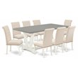 Pemberly Row 9-Piece Wood Dining Set in White and Light Beige