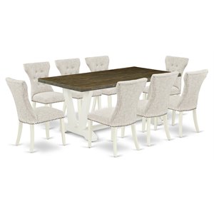 Pemberly Row 9-Piece Rectangular Wood Dining Set in Linen White and Doeskin