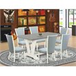 Pemberly Row 7-Piece Dining Room Set in Linen White with Baby Blue Chairs