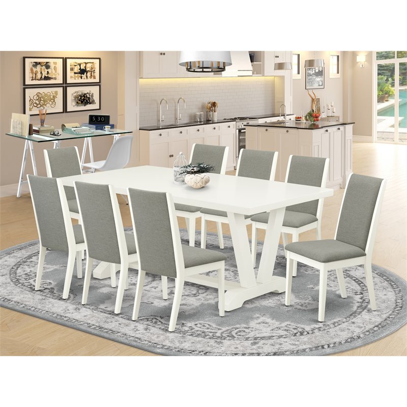 Pemberly Row 9-Piece Wood Dining Set in Linen White/Shitake Finish