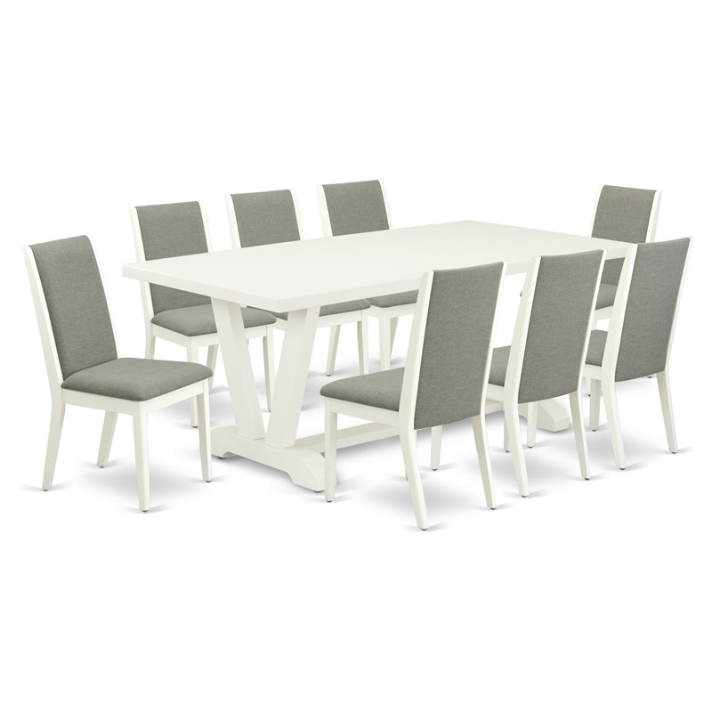 Pemberly Row 9-Piece Wood Dining Set in Linen White/Shitake Finish