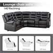 Pemberly Row Manual Recliner L-Shaped Sectional Sofa PU Leather in Black