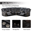 Pemberly Row Manual Recliner L-Shaped Sectional Sofa PU Leather in Black