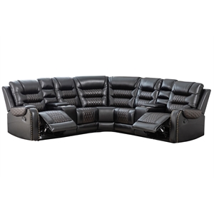 Pemberly Row Manual Recliner L-Shaped Sectional Sofa PU Leather in Black