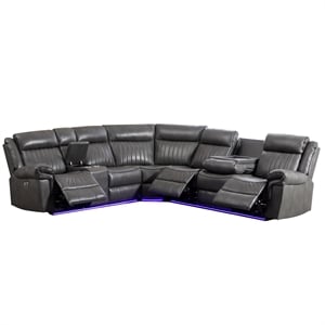 Pemberly Row 6-Seater Electric Recliner Faux Leather Sofa in Gray