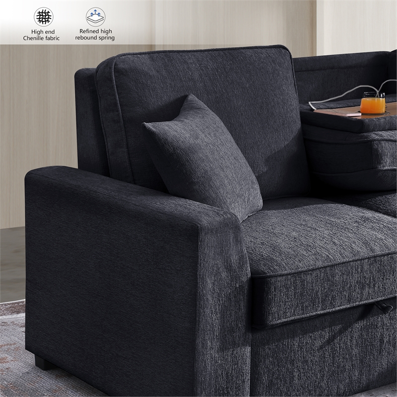 Pemberly Row Chenille L-Shaped Pull Out Sleeper Sofa Bed in Gray