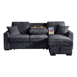 Pemberly Row Chenille L-Shaped Pull Out Sleeper Sofa Bed in Gray
