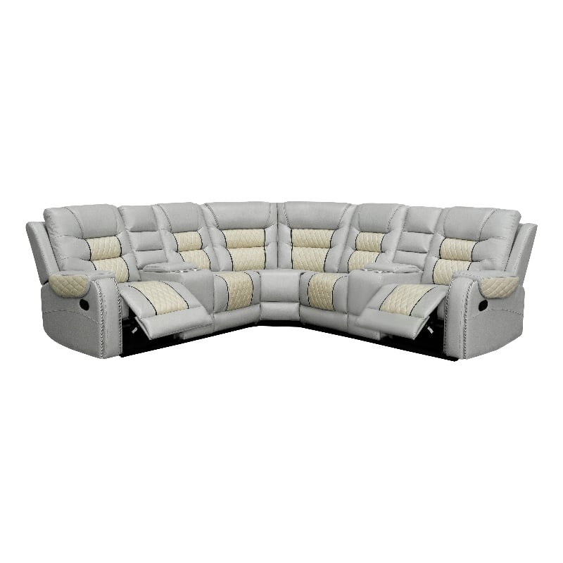 Pemberly Row 5-Seat L-Shaped Manual Reclining Faux Leather Sofa in Beige