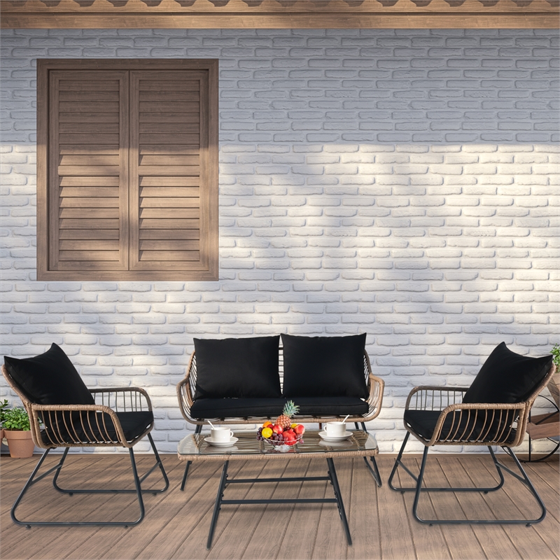 Pemberly Row 4-Piece Rattan Wicker Outdoor Patio Set with Table