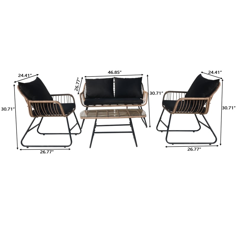 Pemberly Row 4-Piece Rattan Wicker Outdoor Patio Set with Table