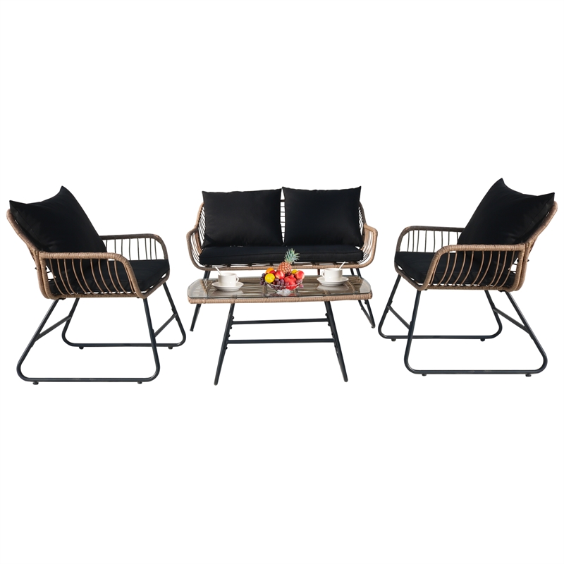 Pemberly Row 4-Piece Rattan Wicker Outdoor Patio Set with Table