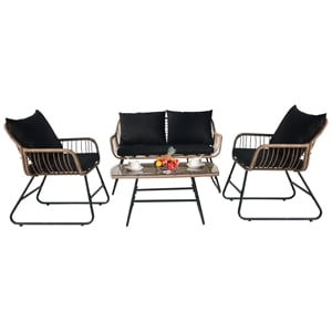 Pemberly Row 4-Piece Rattan Wicker Outdoor Patio Set with Table