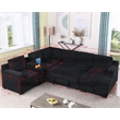Pemberly Row Modern Chenille 6-Seater Pull Out Sofa Bed in Black
