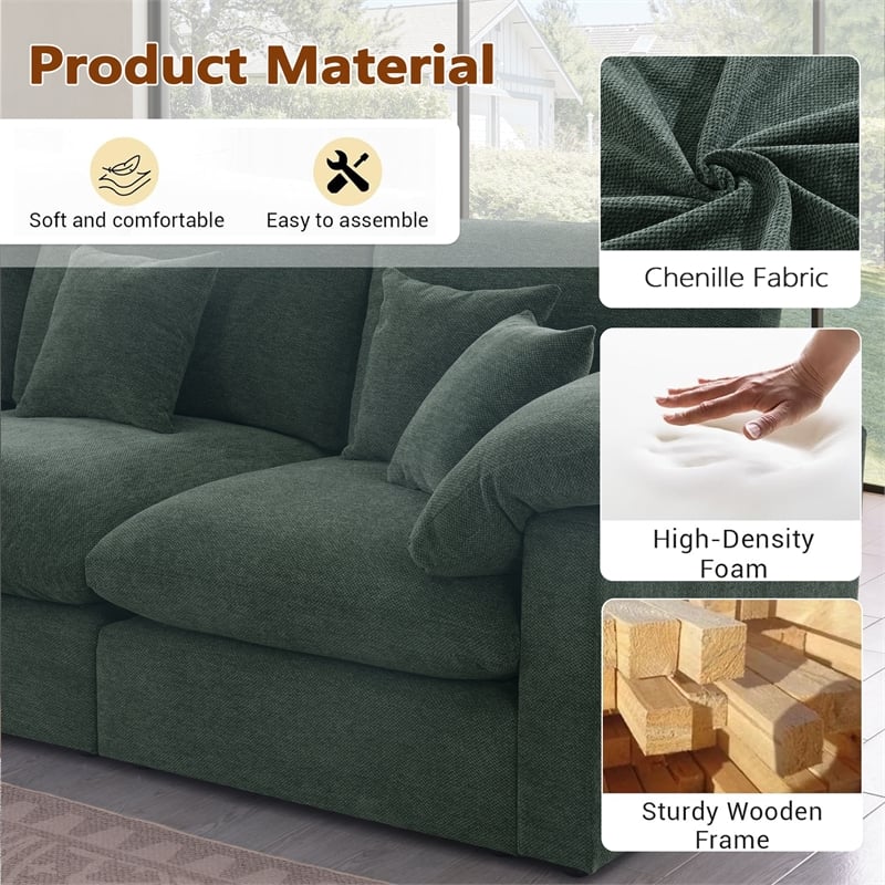 Pemberly Row U-Shaped Chenille Cloud Sectional Sofa with Ottoman in Green