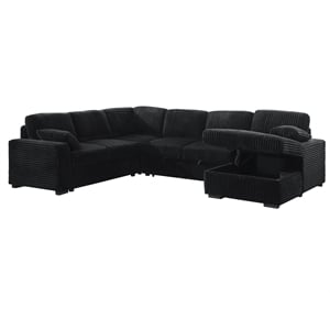 Pemberly Row Modern Sectional Sleeper Sofa Pull Out Bed Fabric in Black