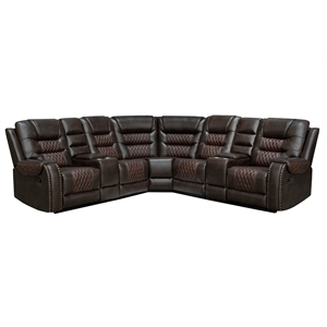 Pemberly Row 5-Seat L-Shaped Manual Reclining Faux Leather Sofa in Brown