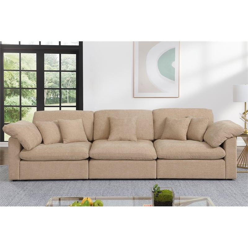 Pemberly Row U-Shaped Chenille Cloud Sectional with Ottoman in Light Camel