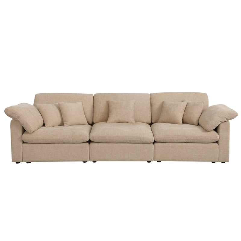 Pemberly Row U-Shaped Chenille Cloud Sectional with Ottoman in Light Camel
