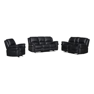 Pemberly Row 3-Piece Faux Leather Reclining Sofa Set in Black