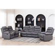 Pemberly Row 3-Piece Faux Leather Reclining Sofa Set Bluetooth in Gray