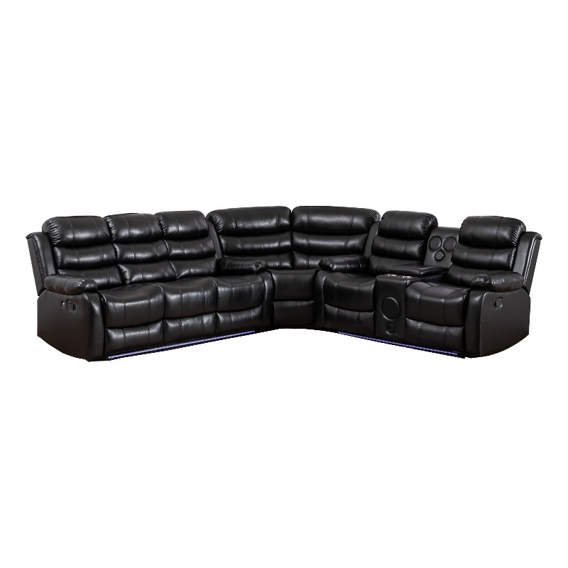 Pemberly Row 6-Seater L-Shaped Manual Reclining Faux Leather Sofa in Black