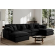 Pemberly Row U-Shaped Chenille Cloud Sectional Sofa with Ottoman in Black