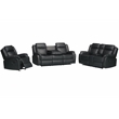 Pemberly Row 3-Piece Faux Leather Reclining Sofa Set with Table in Black