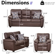Pemberly Row 3-Piece Matte Faux Leather Living Room Sofa Set in Brown
