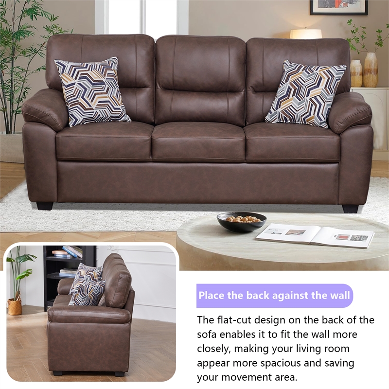 Pemberly Row 3-Piece Matte Faux Leather Living Room Sofa Set in Brown
