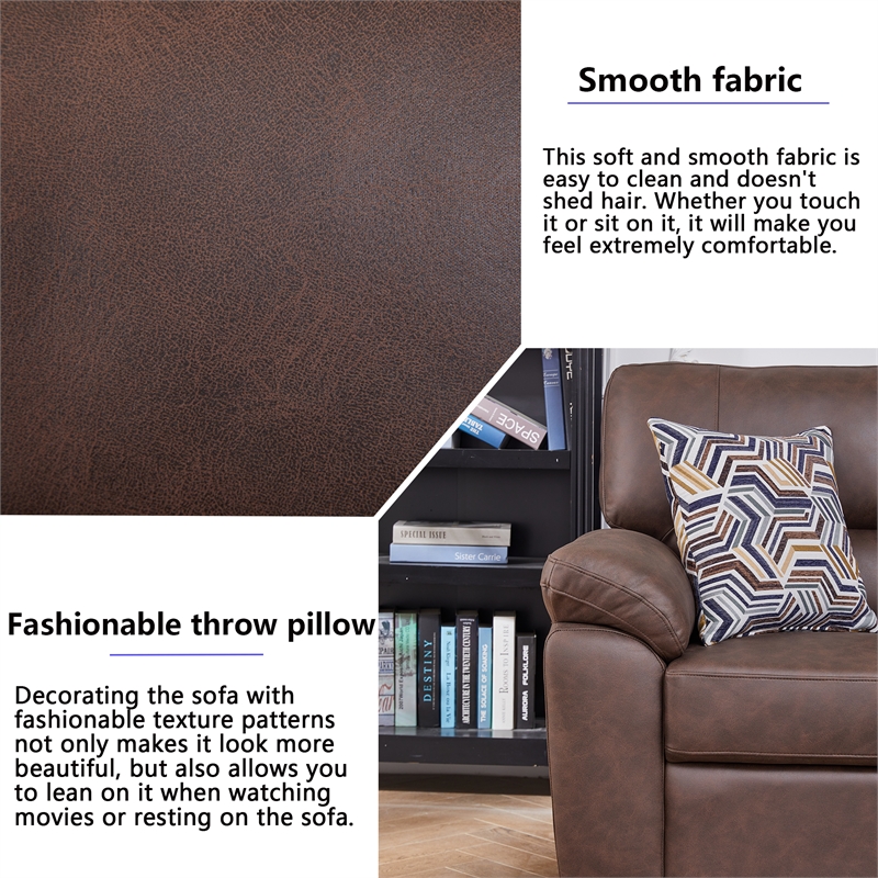 Pemberly Row 3-Piece Matte Faux Leather Living Room Sofa Set in Brown