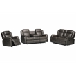 Pemberly Row 3-Piece Faux Leather Reclining Sofa Set with Table in Gray