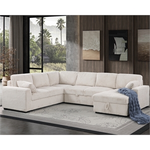 Pemberly Row Modern Sectional Sleeper Pull Out Bed Fabric in Beige