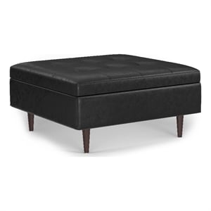 Pemberly Row 38&quot Coffee Table Ottoman in Black Vegan Faux Leather