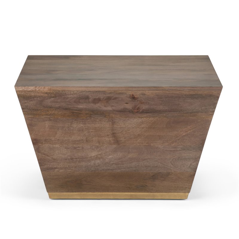 Pemberly Row Solid Wood and Brass Square Coffee Table in Dark Brown