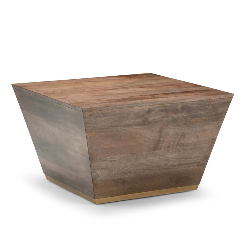 Pemberly Row Solid Wood and Brass Square Coffee Table in Dark Brown