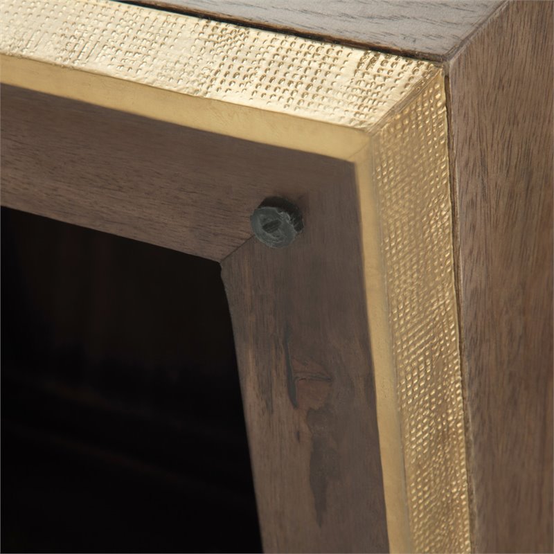 Pemberly Row Solid Wood and Brass Square Coffee Table in Dark Brown