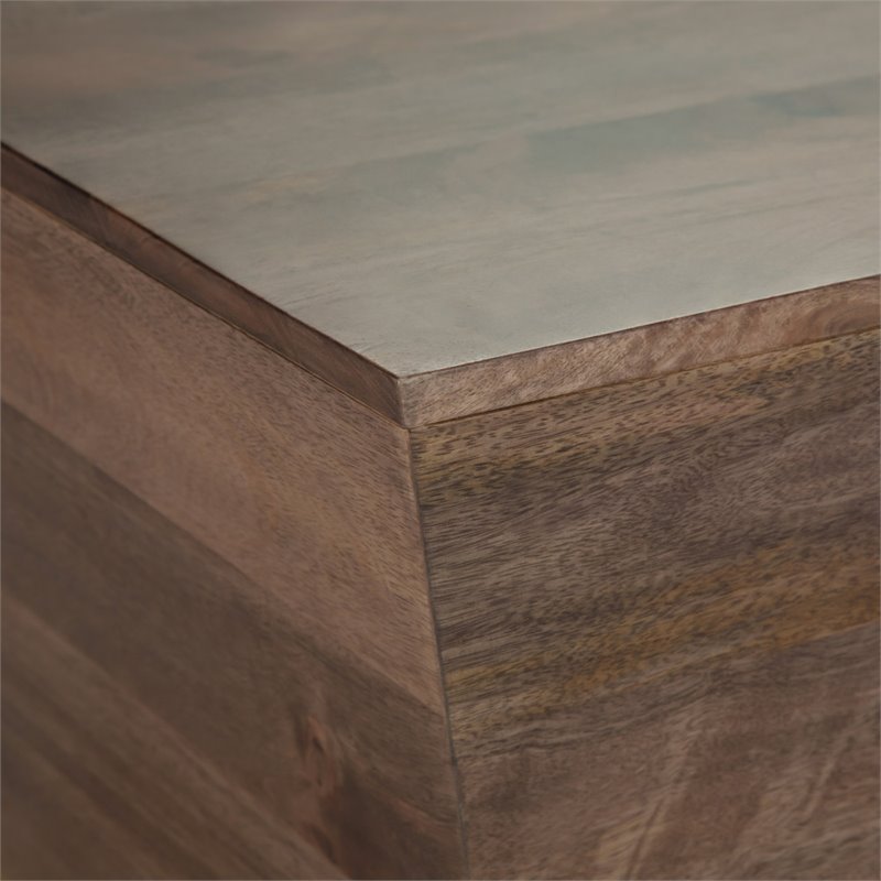 Pemberly Row Solid Wood and Brass Square Coffee Table in Dark Brown