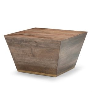 Pemberly Row Solid Wood and Brass Square Coffee Table in Dark Brown