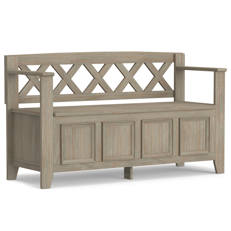 Pemberly Row 48 inch Wide Solid Wood Entryway Bench in Distressed Gray