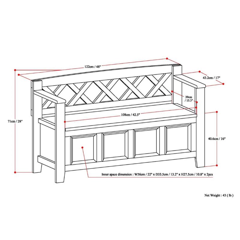 Pemberly Row 48 inch Wide Solid Wood Entryway Bench in Distressed Gray
